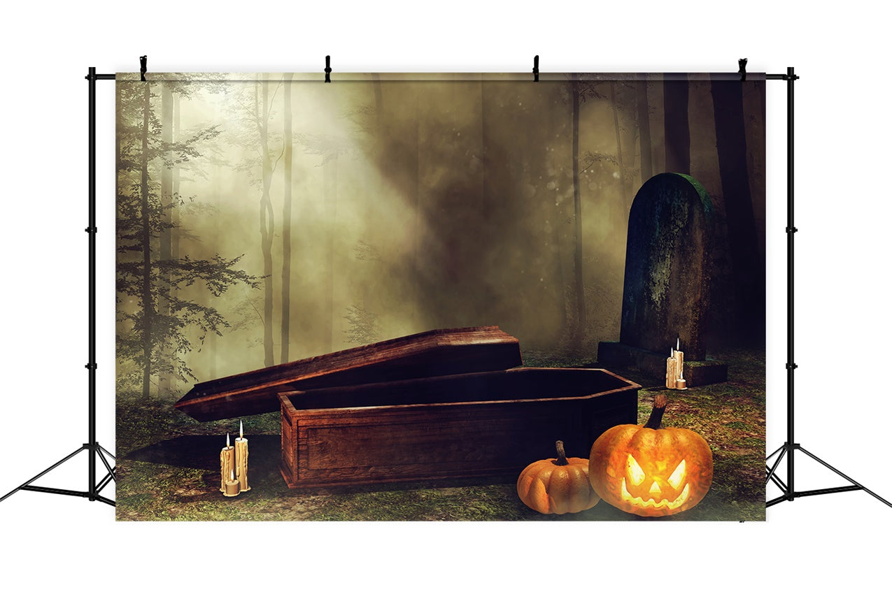 Coffin Backdrop Forest Graveyard Coffin Pumpkins Backdrop UK BRP12-696