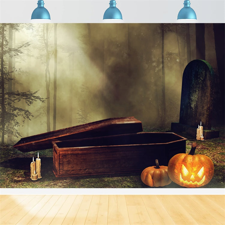 Coffin Backdrop Forest Graveyard Coffin Pumpkins Backdrop UK BRP12-696