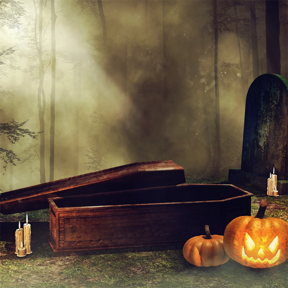 Coffin Backdrop Forest Graveyard Coffin Pumpkins Backdrop UK BRP12-696