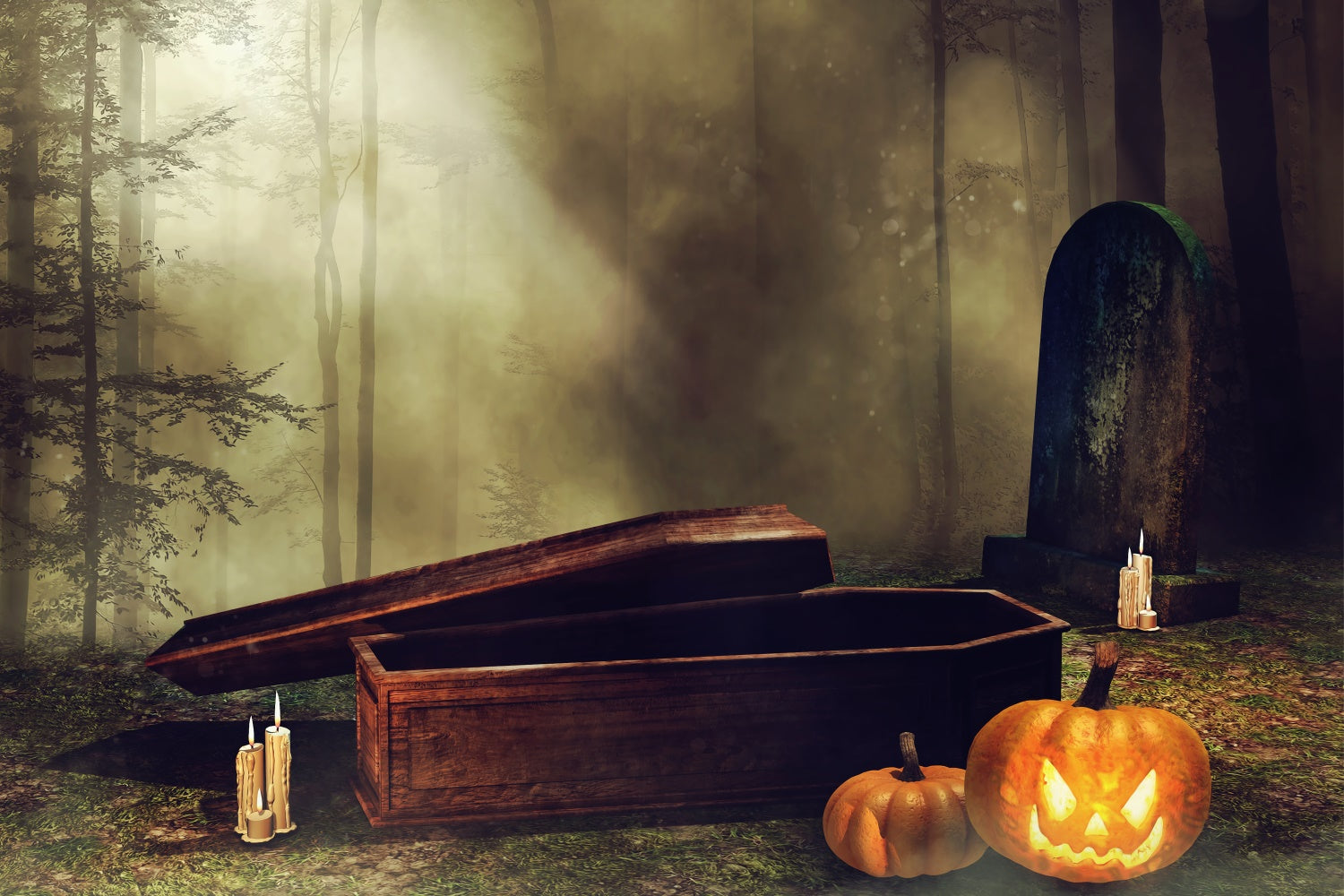 Coffin Backdrop Forest Graveyard Coffin Pumpkins Backdrop UK BRP12-696