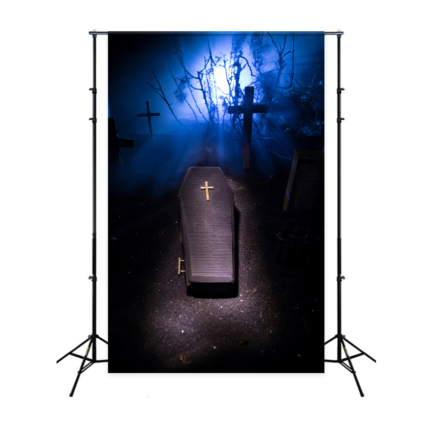 Coffin Backdrop Eerie Coffin Blue Light Graveyard Backdrop UK BRP12-698