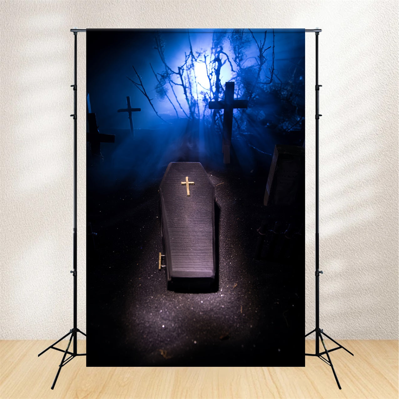 Coffin Backdrop Eerie Coffin Blue Light Graveyard Backdrop UK BRP12-698