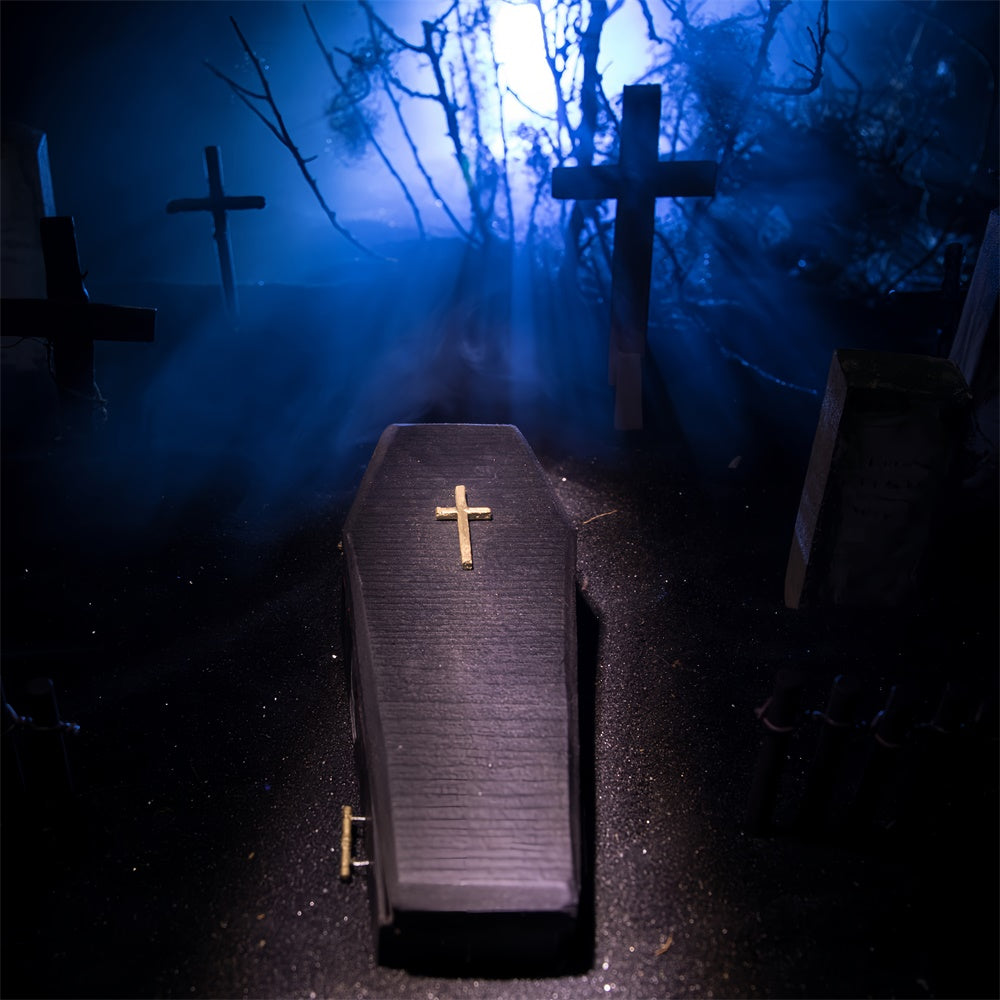 Coffin Backdrop Eerie Coffin Blue Light Graveyard Backdrop UK BRP12-698