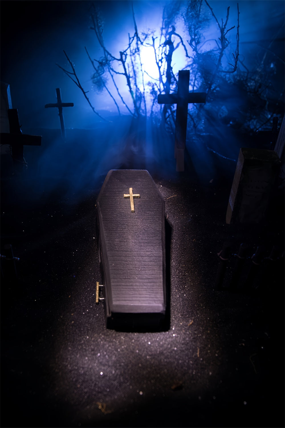 Coffin Backdrop Eerie Coffin Blue Light Graveyard Backdrop UK BRP12-698