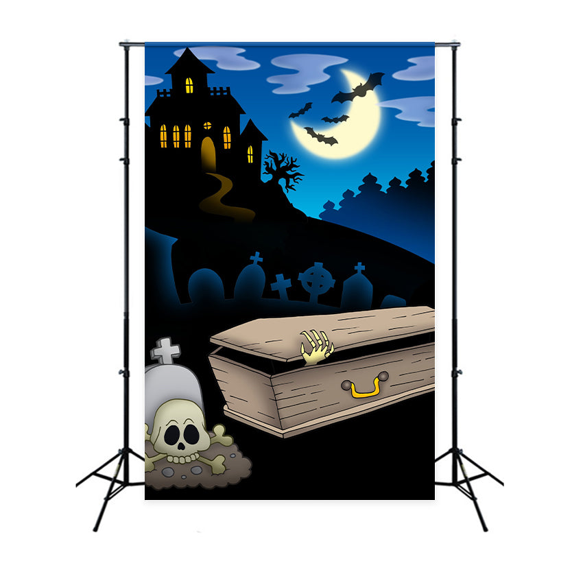 Coffin Backdrop Spooky Graveyard Cartoon Skull Backdrop UK BRP12-699