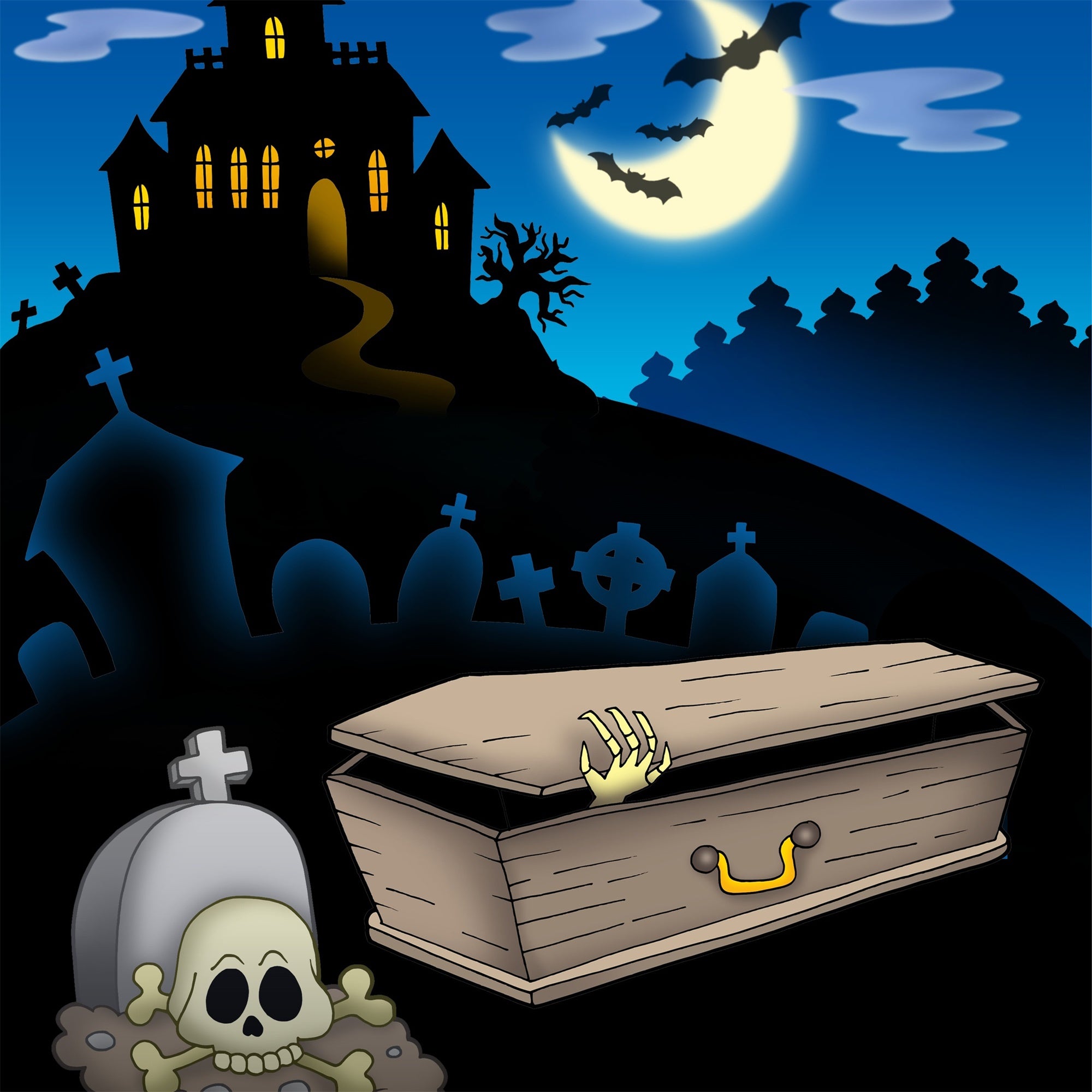 Coffin Backdrop Spooky Graveyard Cartoon Skull Backdrop UK BRP12-699