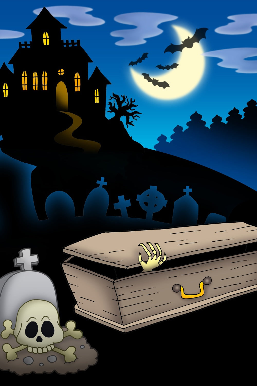 Coffin Backdrop Spooky Graveyard Cartoon Skull Backdrop UK BRP12-699