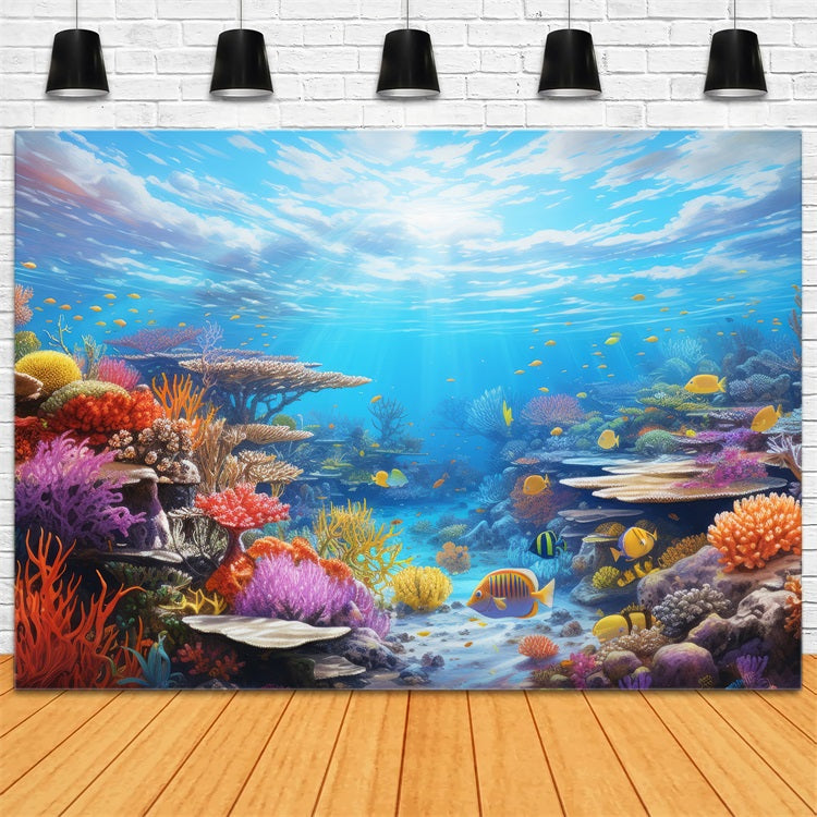 Mermaid Backdrop Background Colorful Coral Tropical Fish Backdrop UK BRP12-70