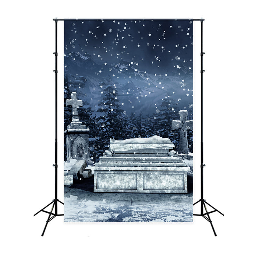 Coffin Backdrop Snowy Cemetery Falling Snowflakes Backdrop UK BRP12-700