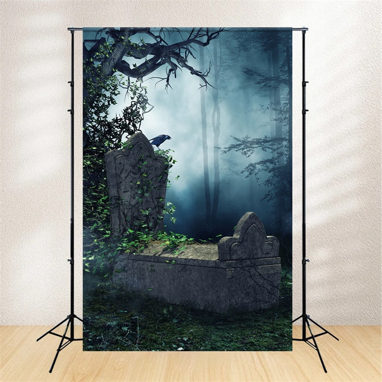 Coffin Backdrop Eerie Forest Raven Tombstone Backdrop UK BRP12-701