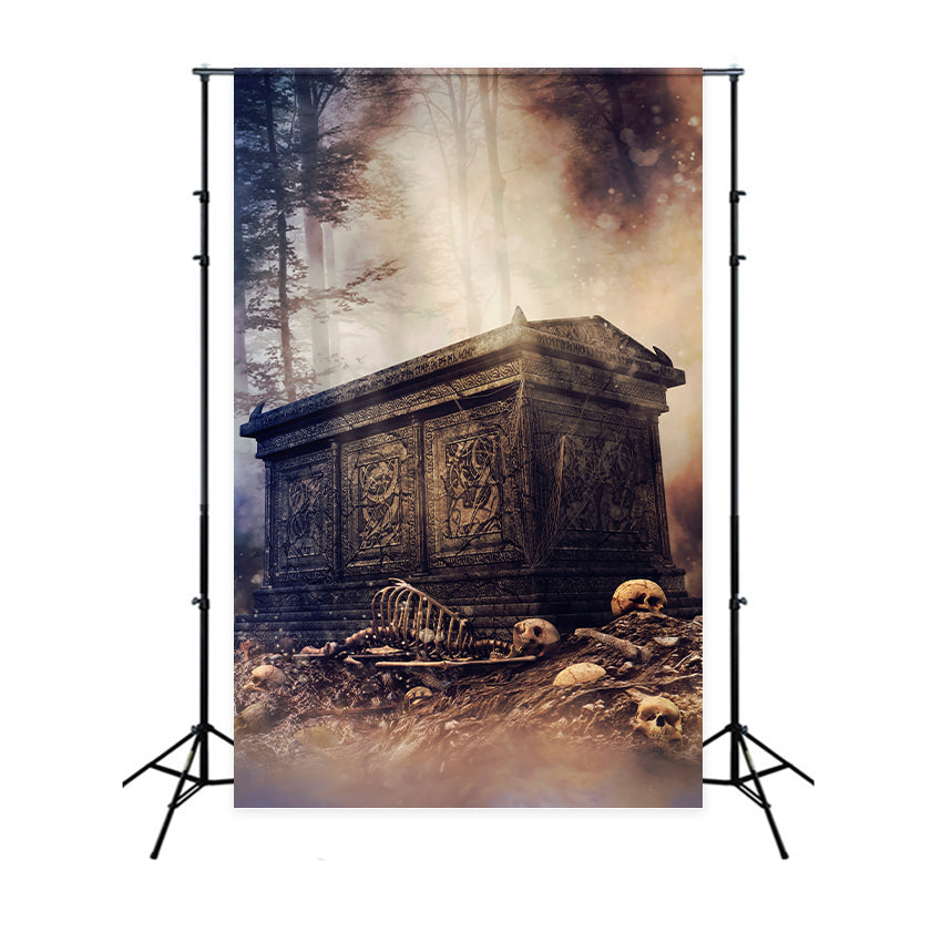 Coffin Backdrop Eerie Skeleton Forest Mist Backdrop UK BRP12-702