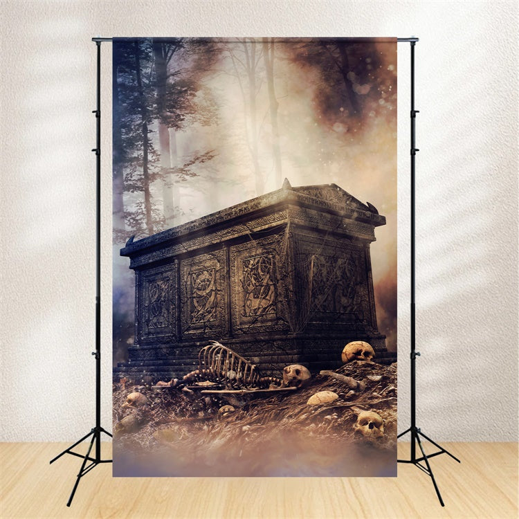 Coffin Backdrop Eerie Skeleton Forest Mist Backdrop UK BRP12-702