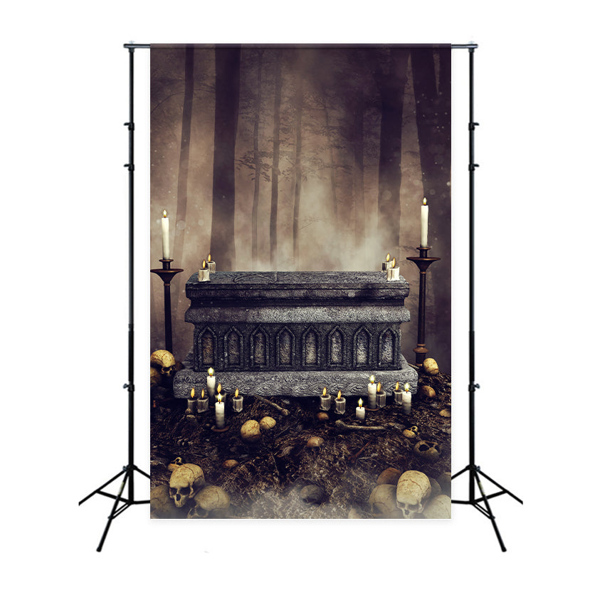 Coffin Backdrop Candlelit Gothic Forest Scene Backdrop UK BRP12-703