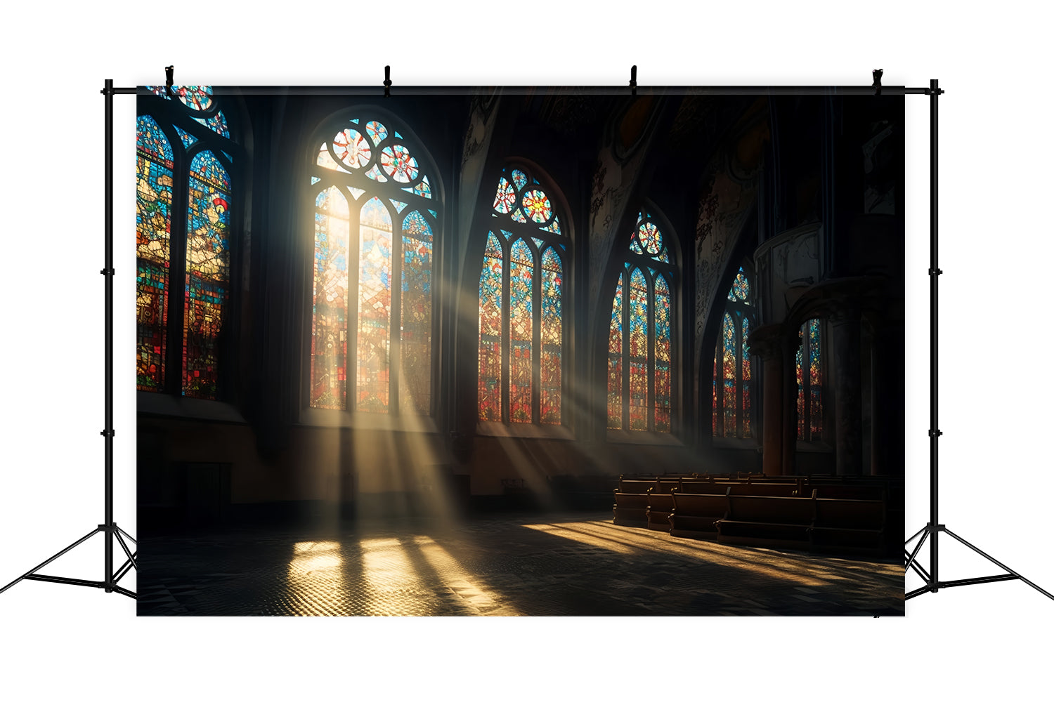 Church Photo Backdrop Gothic Stained Glass Window Backdrop UK BRP12-704