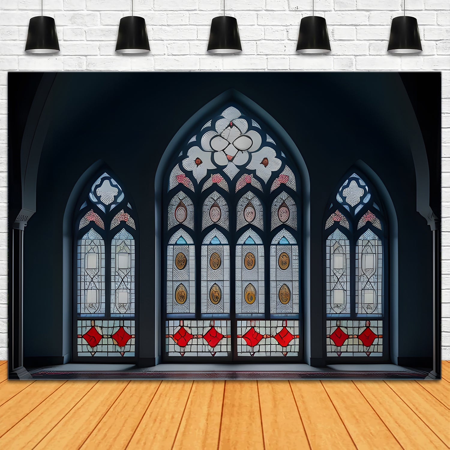 Church Backdrop Design Stained Glass Arched Window Backdrop UK BRP12-708