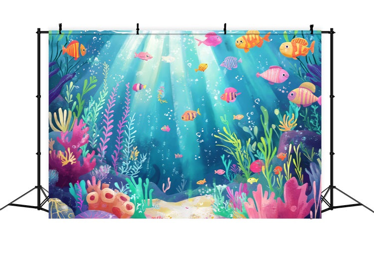 Little Mermaid Backdrops Colorful Fish Aquatic Plants Backdrop UK BRP12-71