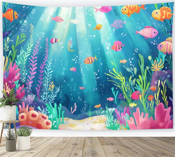 Little Mermaid Backdrops Colorful Fish Aquatic Plants Backdrop UK BRP12-71