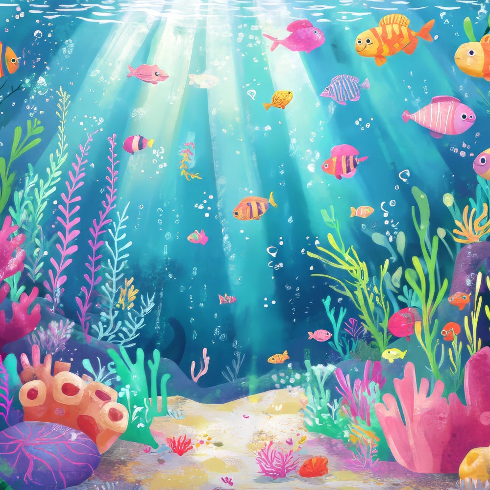 Little Mermaid Backdrops Colorful Fish Aquatic Plants Backdrop UK BRP12-71