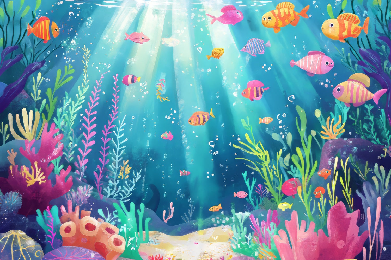 Little Mermaid Backdrops Colorful Fish Aquatic Plants Backdrop UK BRP12-71