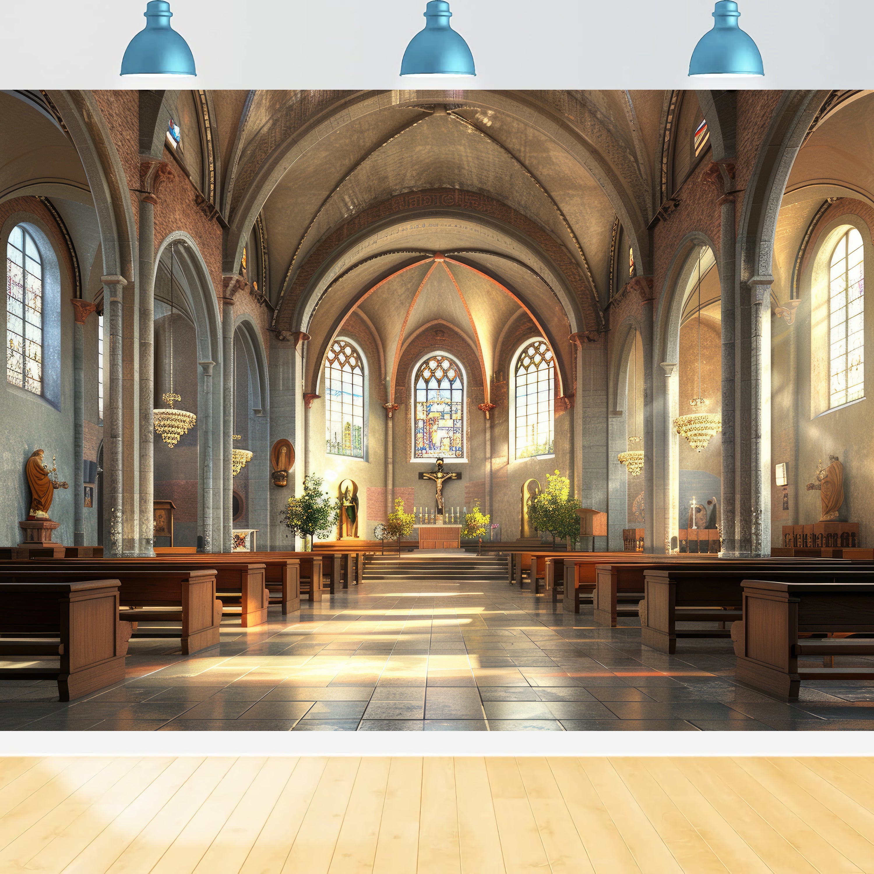 Backdrop For Church Sacred Atmosphere Sunlit Interior Backdrop UK BRP12-712