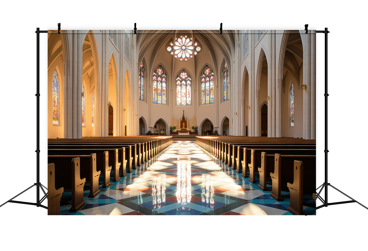 Backdrops For Church Glass Windows Pew Rows Backdrop UK BRP12-715