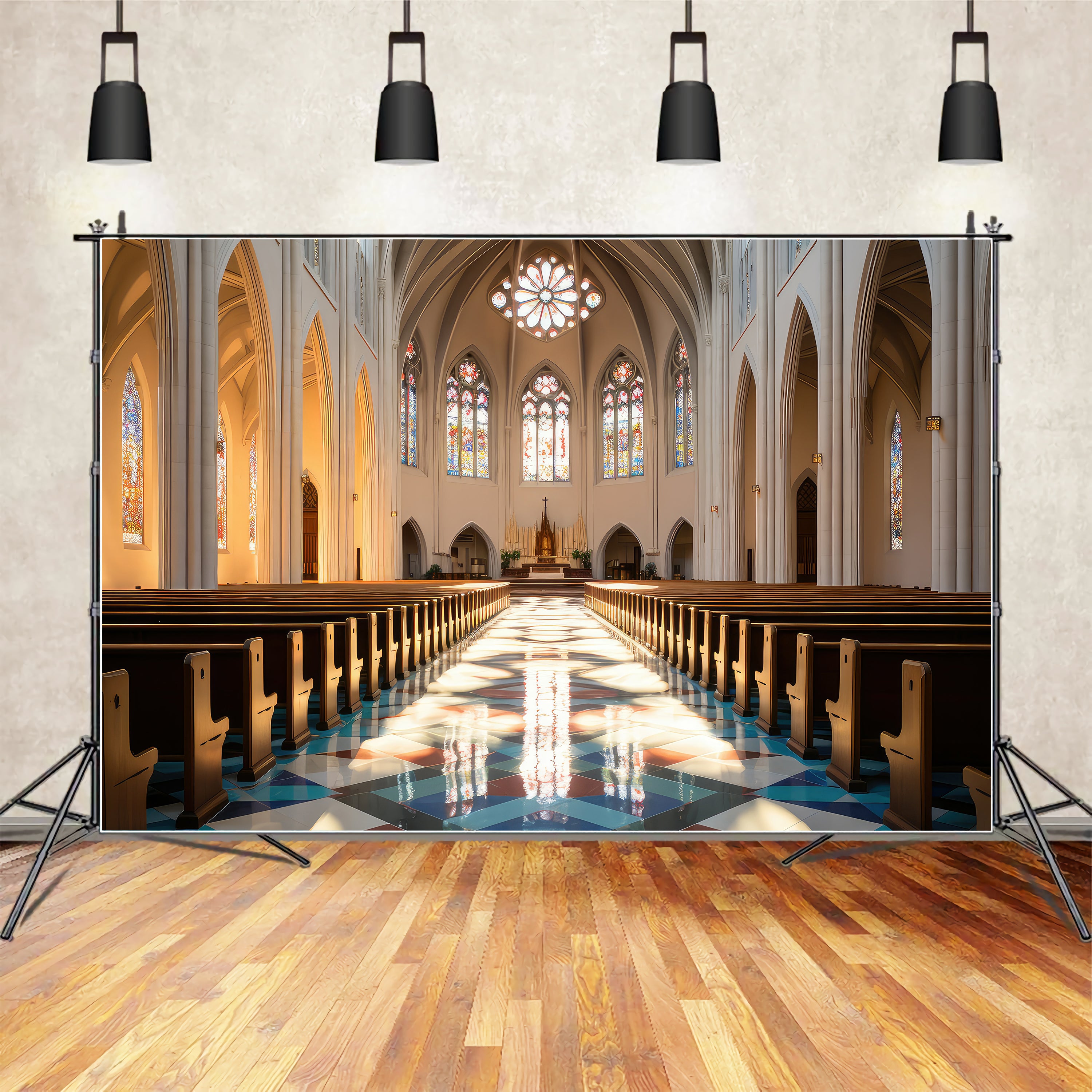 Backdrops For Church Glass Windows Pew Rows Backdrop UK BRP12-715