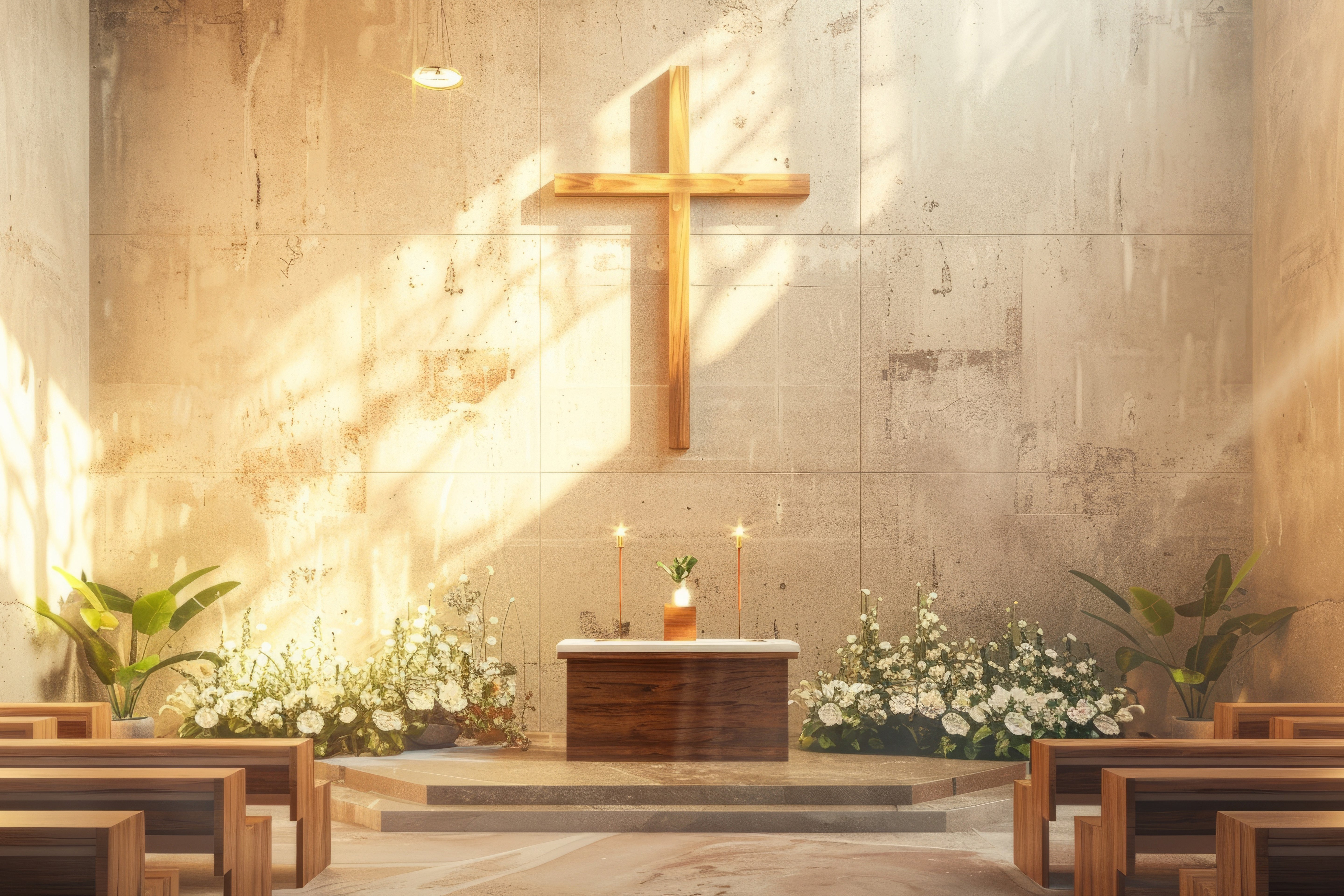 Church Backdrop Designs Sunlit Floral Golden Cross Backdrop UK BRP12-720