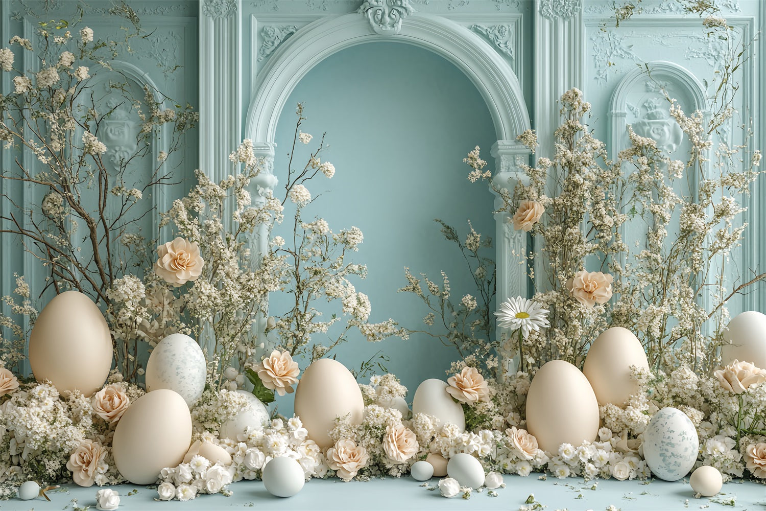 Backdrop For Easter Spring Floral Arch Eggs Backdrop UK BRP12-725