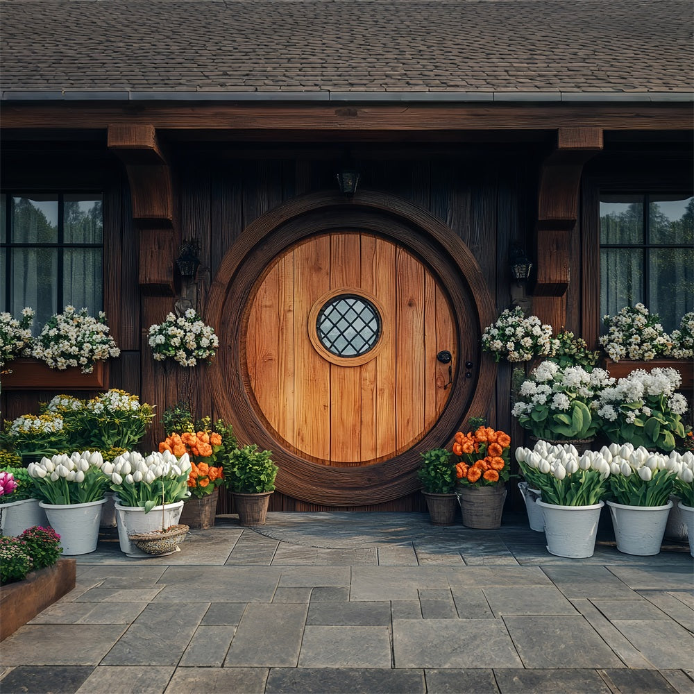 Backdrop Easter Rustic Round Wooden Door Floral Backdrop UK BRP12-727