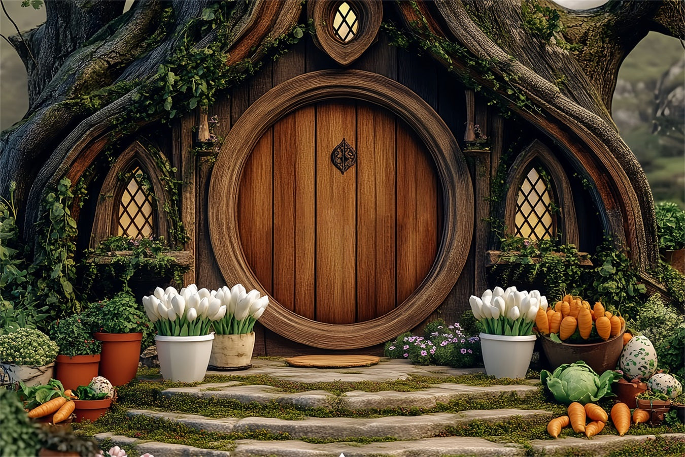 Easter Backdrop Forest Cottage Round Door Garden Backdrop UK BRP12-728