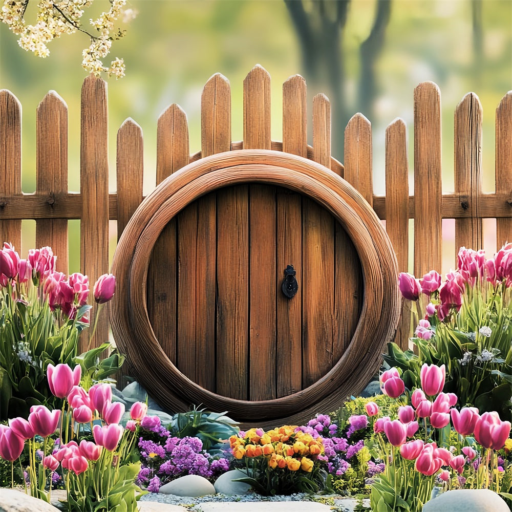 Photo Backdrops Easter Tulip Garden Rustic Fence Backdrop UK BRP12-729