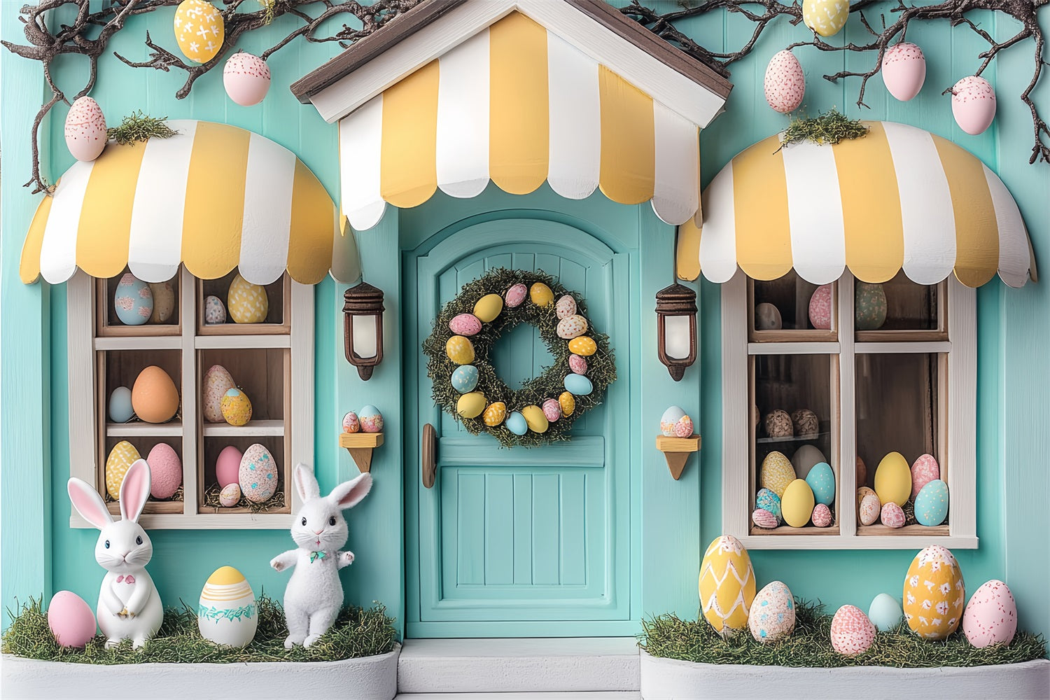 Easter Backdrops Photography Whimsical Bunny Store Scene Backdrop UK BRP12-734