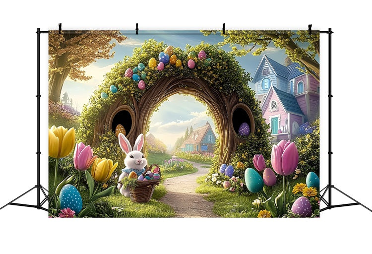 Easter Egg Backdrop Vibrant Tulip Garden Bunny Backdrop UK BRP12-737