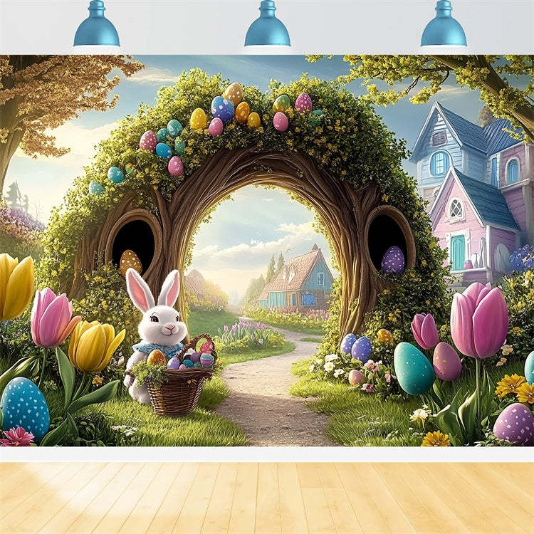 Easter Egg Backdrop Vibrant Tulip Garden Bunny Backdrop UK BRP12-737