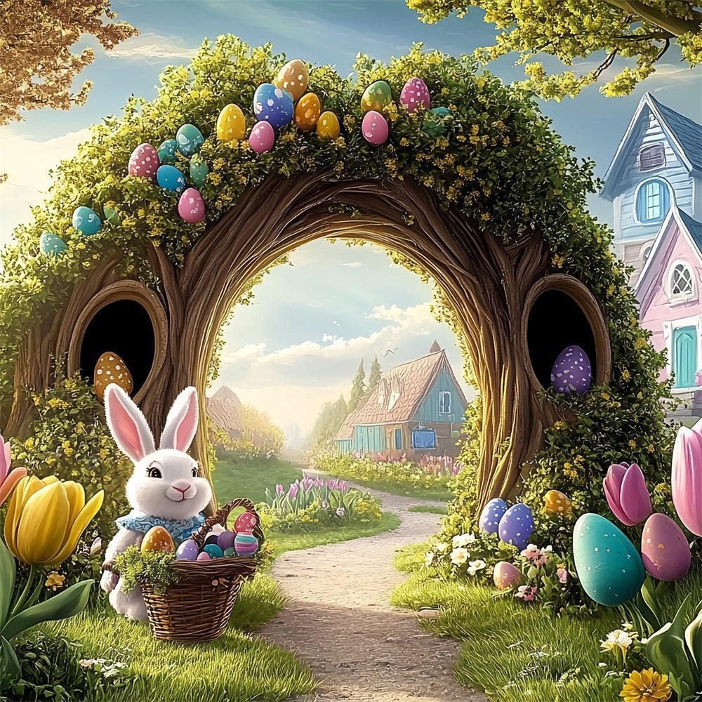 Easter Egg Backdrop Vibrant Tulip Garden Bunny Backdrop UK BRP12-737