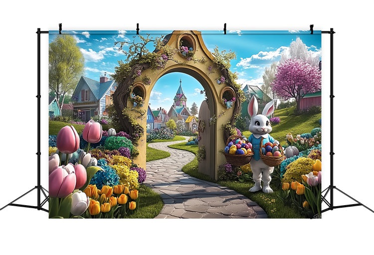 Easter Photo Backdrop Bunny Village Path Arch Backdrop UK BRP12-738