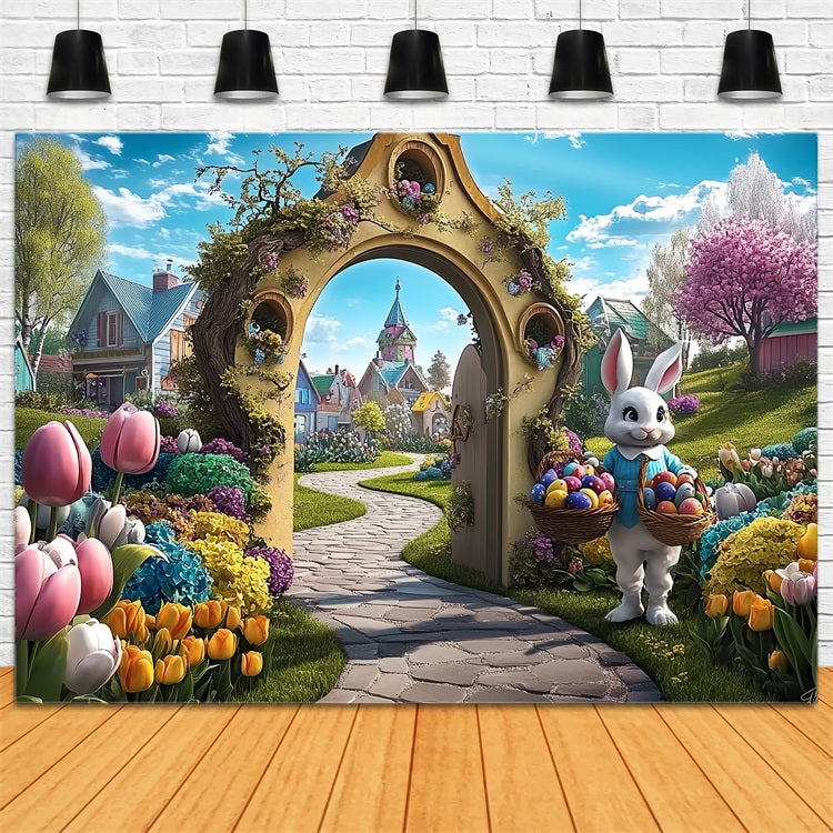 Easter Photo Backdrop Bunny Village Path Arch Backdrop UK BRP12-738