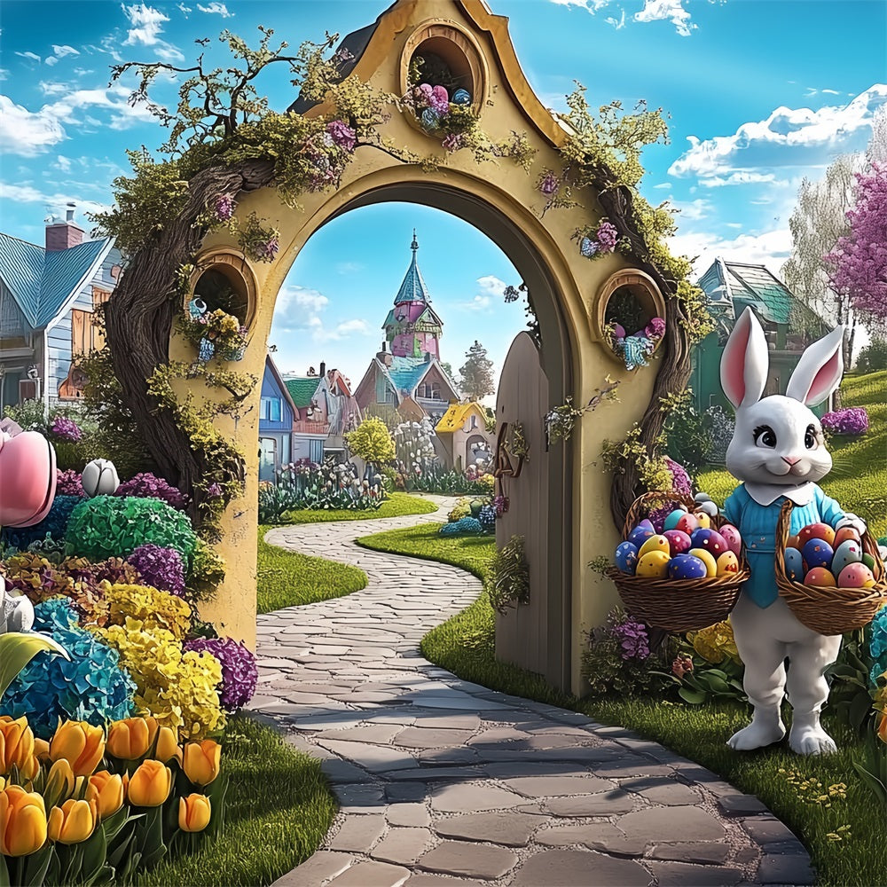 Easter Photo Backdrop Bunny Village Path Arch Backdrop UK BRP12-738