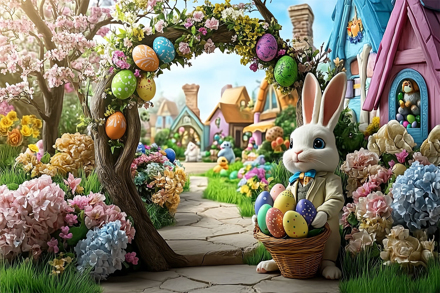 Easter Backdrops Ideas Bunny Arch Flower Garden Backdrop UK BRP12-739