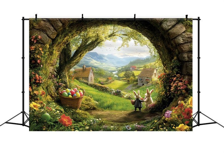 Easter Photo Backdrop Meadow Bunny Egg Arched Backdrop UK BRP12-741