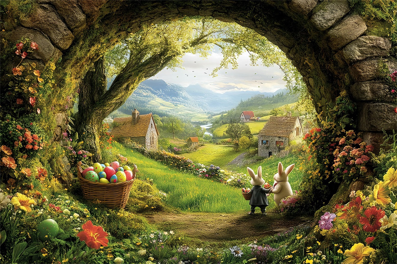 Easter Photo Backdrop Meadow Bunny Egg Arched Backdrop UK BRP12-741