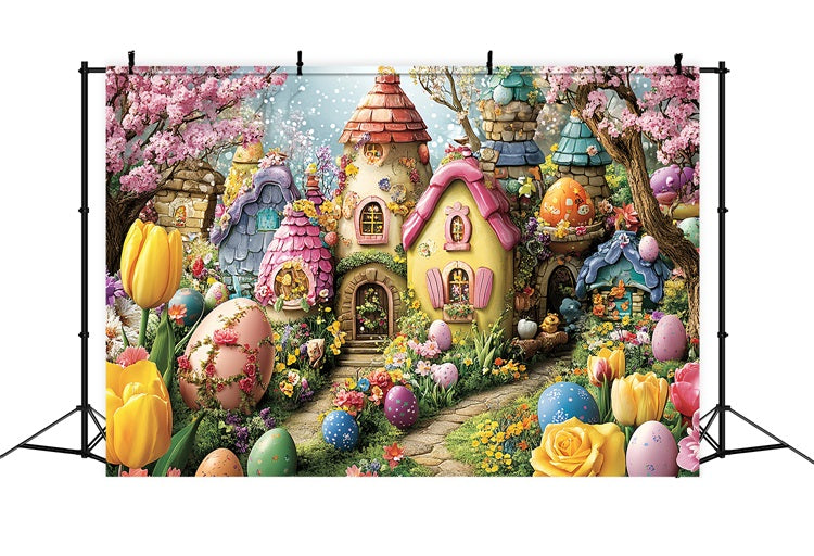 Easter Egg Backdrop Colorful Village Fairy Tale Backdrop UK BRP12-743