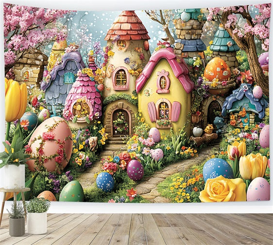 Easter Egg Backdrop Colorful Village Fairy Tale Backdrop UK BRP12-743