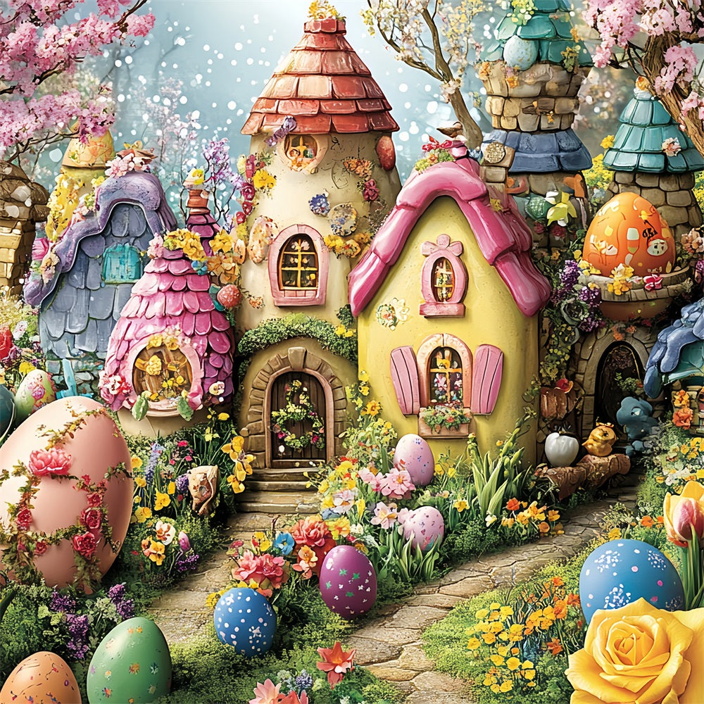 Easter Egg Backdrop Colorful Village Fairy Tale Backdrop UK BRP12-743