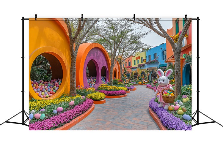 Easter Photography Backdrop Colorful Easter Egg Town Backdrop UK BRP12-745