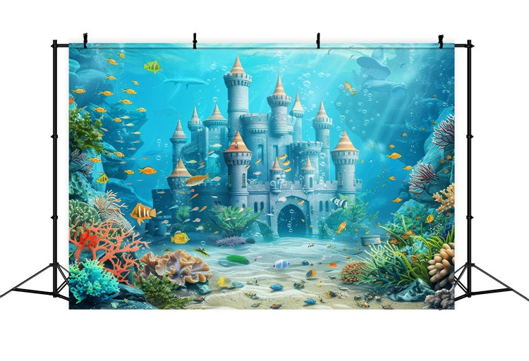 Mermaid Backdrop Diy Majestic Underwater Castle Fish Backdrop UK BRP12-75