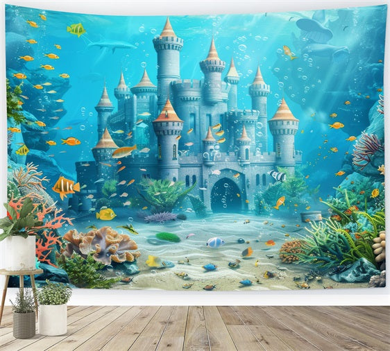 Mermaid Backdrop Diy Majestic Underwater Castle Fish Backdrop UK BRP12-75