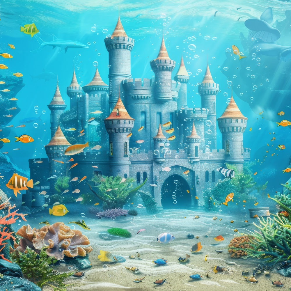 Mermaid Backdrop Diy Majestic Underwater Castle Fish Backdrop UK BRP12-75