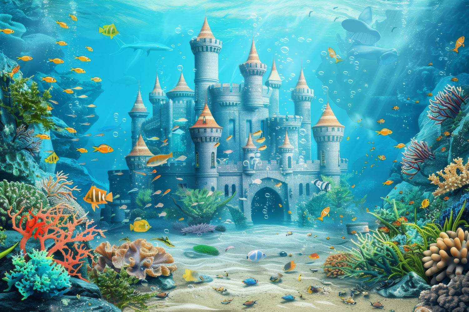 Mermaid Backdrop Diy Majestic Underwater Castle Fish Backdrop UK BRP12-75