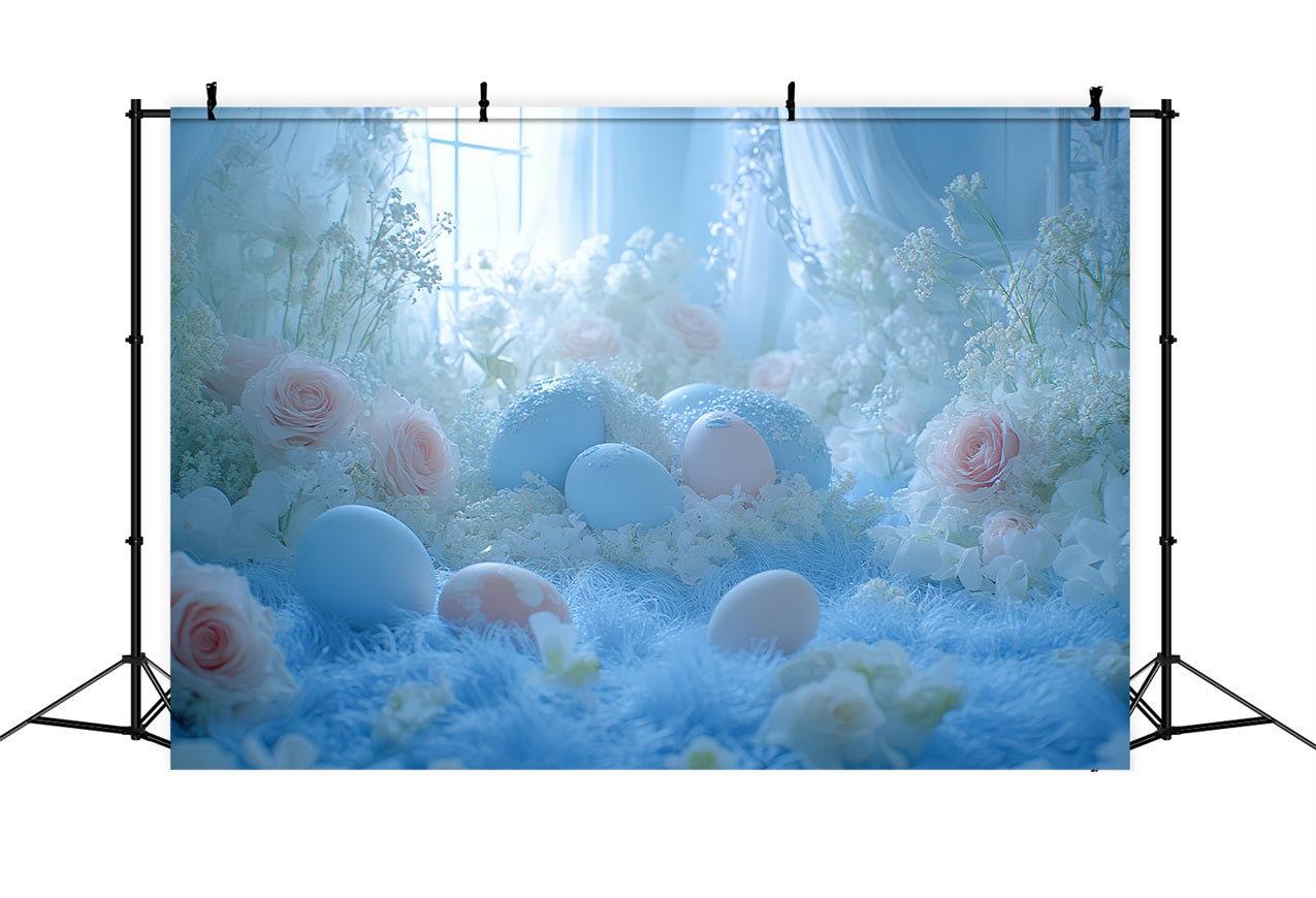 Backdrop Easter Blue Blossoms Eggs Window Backdrop UK BRP12-752